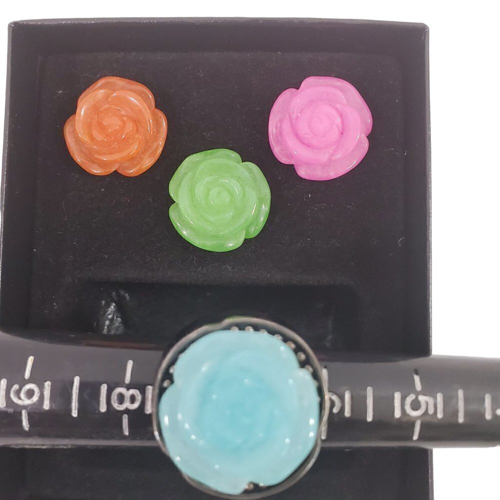 HSN Black Chunky with Replaceable Petal Cocktail Ring Party Accessory